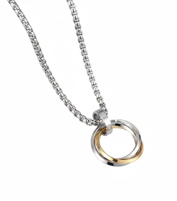 Gold_Silver_Stainless_Steel_Triple_Interlocking_Ring_Pendant_Necklace_For_Unisex_-_Pack_Of_2