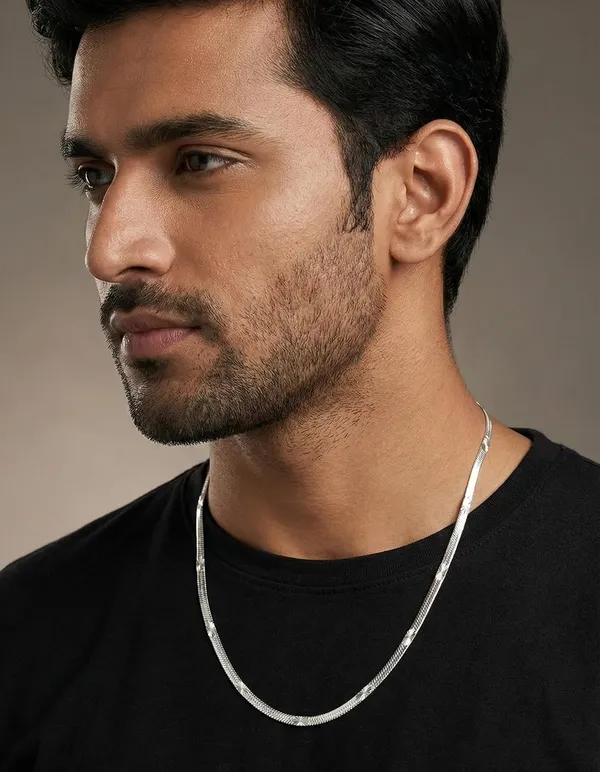 925_Silver_Herringbone_Chain_Necklace_For_Men