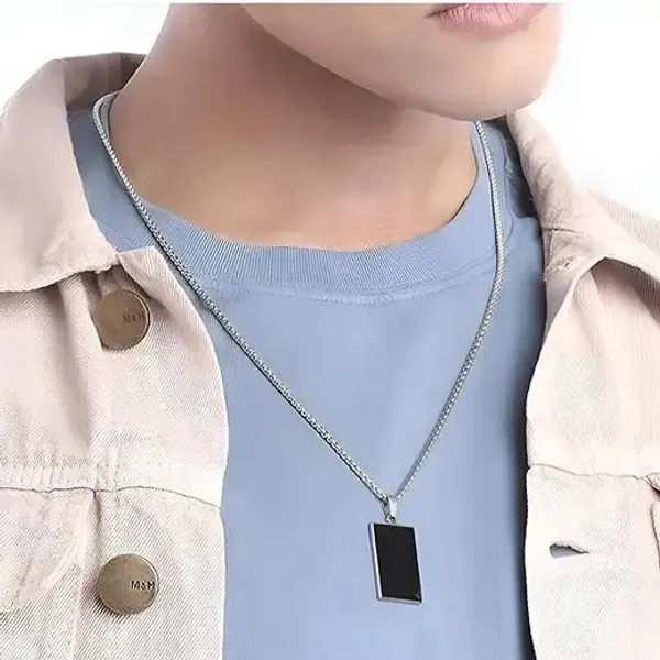Silver_Black_Stainless_Steel_Box_Chain_With_Rectangle_Pendant_For_Unisex_-_Pack_Of_2