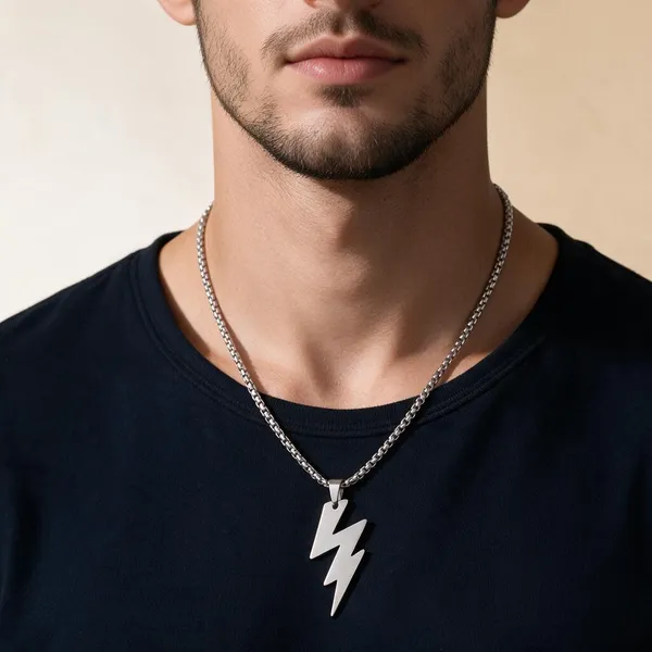Silver_Stainless_Steel_Lightning_Bolt_Pendant_Necklace_For_Unisex_-_Pack_Of_2