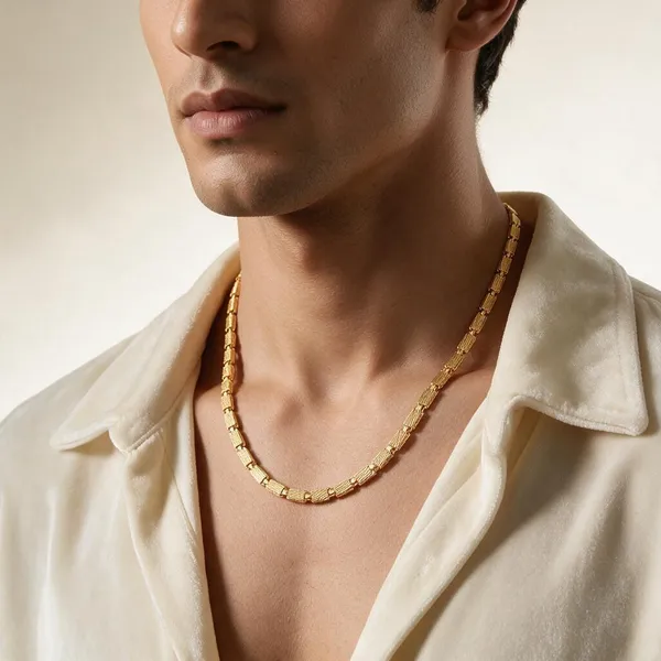 Gold_18K_Gold_Plated_Brass_Bark_Finish_Chain_Necklace_For_Unisex