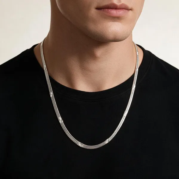 Silver_Stainless_Steel_Herringbone_Chain_Necklace_For_Unisex_-_Pack_Of_2