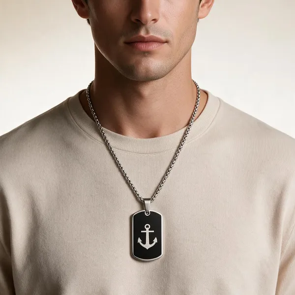 Silver_Black_Stainless_Steel_Anchor_Pendant_Necklace_For_Unisex_-_Pack_Of_2
