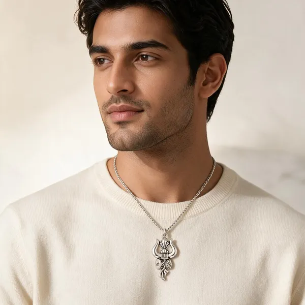 Silver_Stainless_Steel_Shiva_Trishul_Damru_Om_Pendant_Necklace_For_Unisex_-_Pack_Of_2