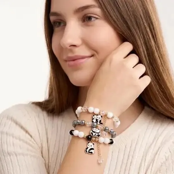 White_Black_Crystal_Metal_Alloy_Panda_Charm_Beaded_Bracelet_Set_For_Unisex_-_Pack_Of_2