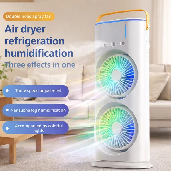 USB_Rechargeable_Portable_Tower_Fan_with_Dual_Fan_Cooling,_3_Speed_Adjustment,_with_Cold_Mist_Spray,_LED_Light_(White)