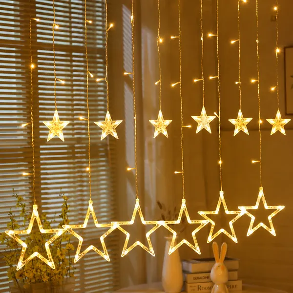 ALQO_LED_Star_String_Lights_(6_Big_+_6_Small_Stars)_|_Warm_White_Decorative_Fairy_Hanging_Lights_with_8_Lighting_Modes_for_Bedroom,_Balcony,_Wedding,_Party,_Diwali_&_Christmas_Decoration_|_3_Meter_|_Pack_of_2