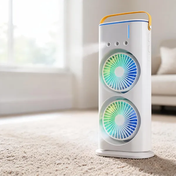 Usb_Rechargeable_Portable_Tower_Fan_With_Dual_Fan_Cooling_3_Speed_Adjustment_With_Cold_Mist_Spray_Led_Light_(White)