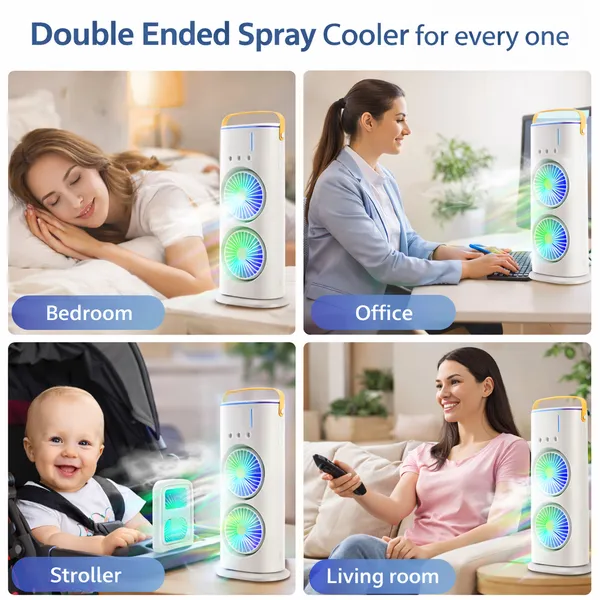 USB_Rechargeable_Portable_Tower_Fan_with_Dual_Fan_Cooling,_3_Speed_Adjustment,_with_Cold_Mist_Spray,_LED_Light_(White)