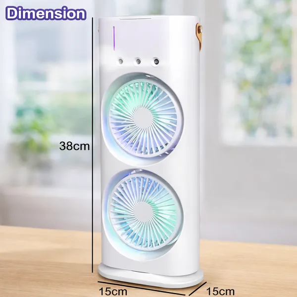USB_Rechargeable_Portable_Tower_Fan_with_Dual_Fan_Cooling,_3_Speed_Adjustment,_with_Cold_Mist_Spray,_LED_Light_(White)