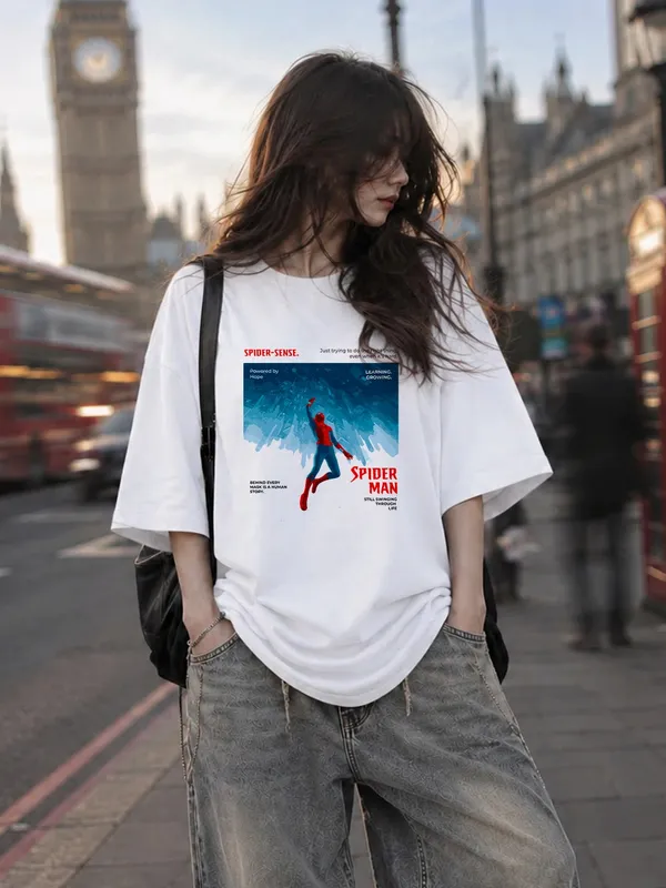 Spider_Man_Rebirth_To_Save_The_World_Female_Oversized_T_Shirt_White
