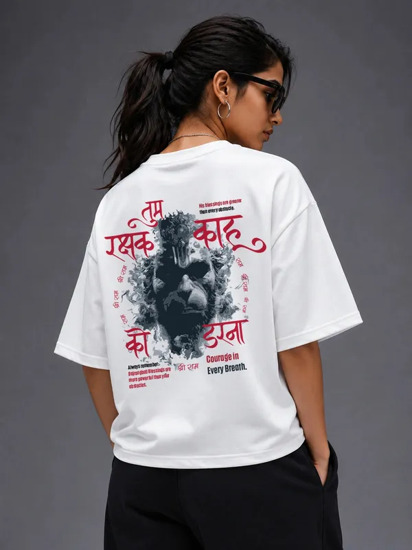 Divine_Blessings_Of_Lord_Hanuman_Oversized_Female_T_Shirt_White