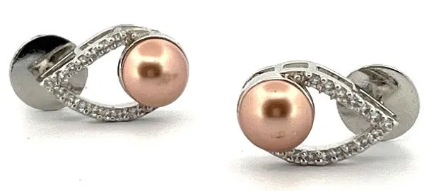 Silver_Tone_Pink_Pearl_Stone_Cufflinks_For_Women
