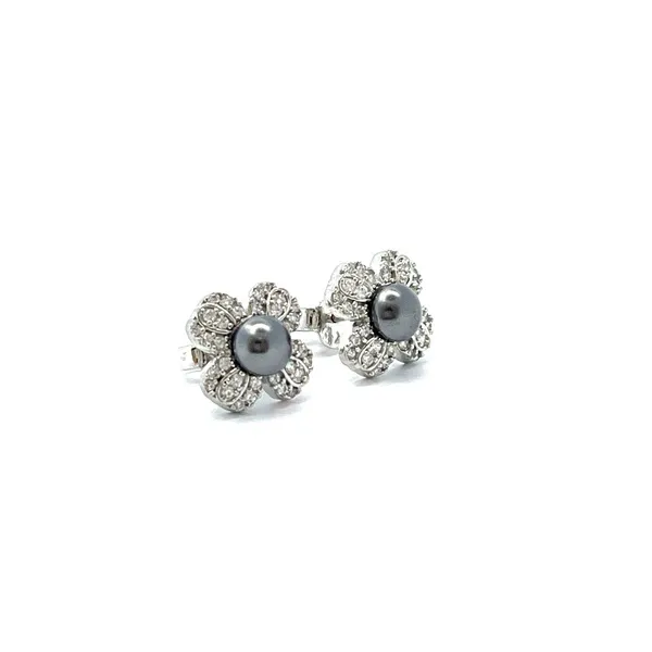 Silver_Tone_Floral_Grey_Pearl_Stud_Earrings_For_Women