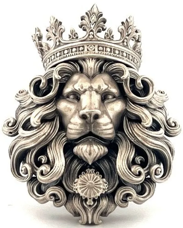 Metallic_Silver_Tone_Lion_Head_Ornate_Brooch_For_Women
