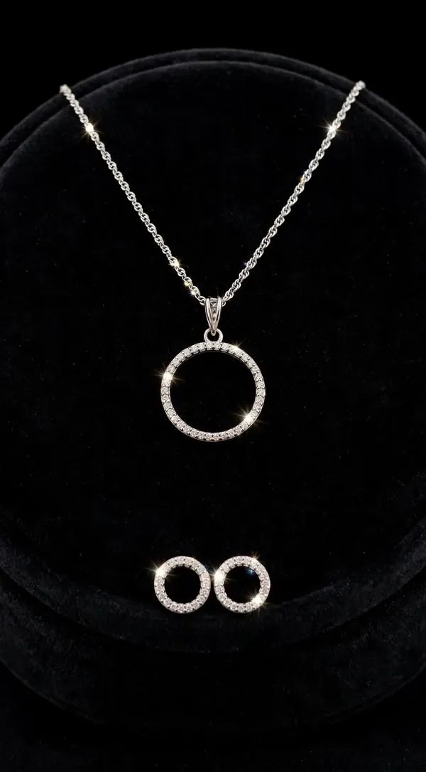 Silver_Tone_Open_Circle_Crystal_Pendant_Jewellery_Set_For_Women