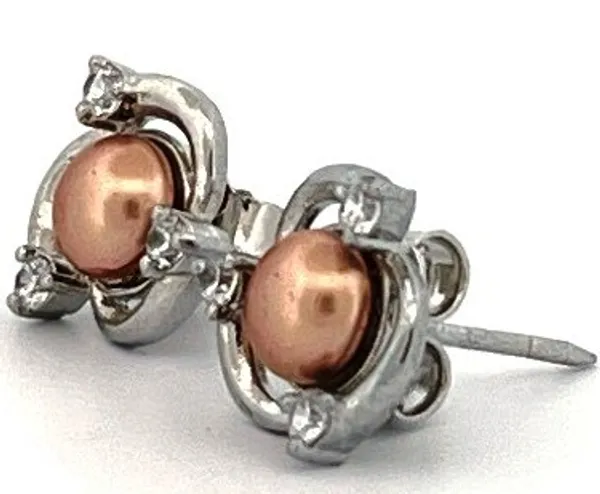 Silver_Tone_Peach_Stone_Stud_Earrings_For_Women