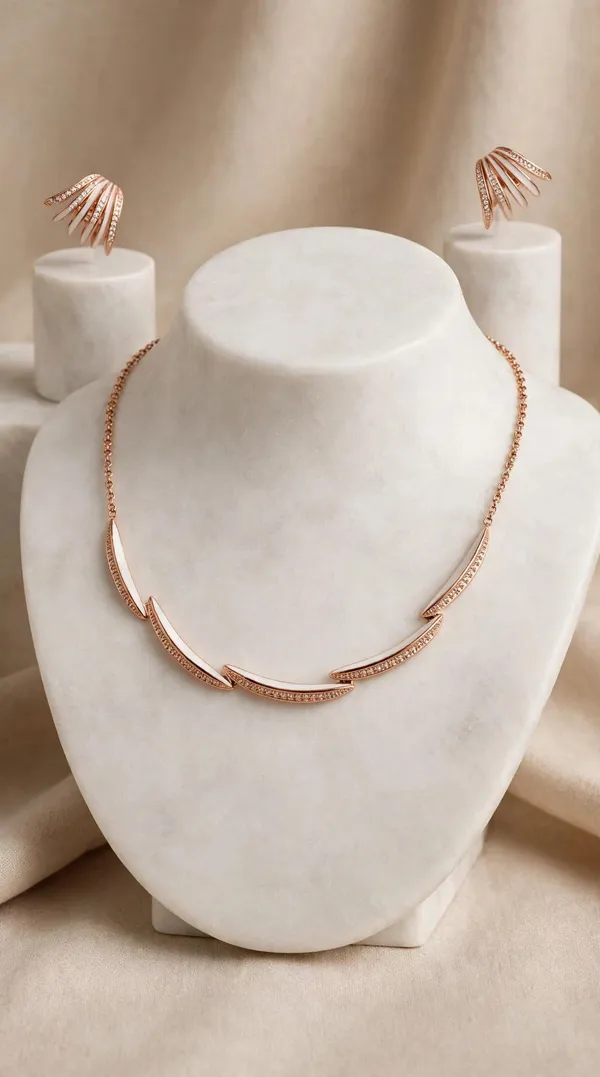 Rose_Gold_Fan_Motif_Necklace_And_Earrings_Set_For_Women