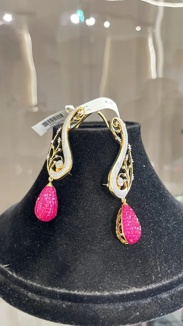 Gold_Tone_Pink_Stone_Drop_Earrings_For_Women