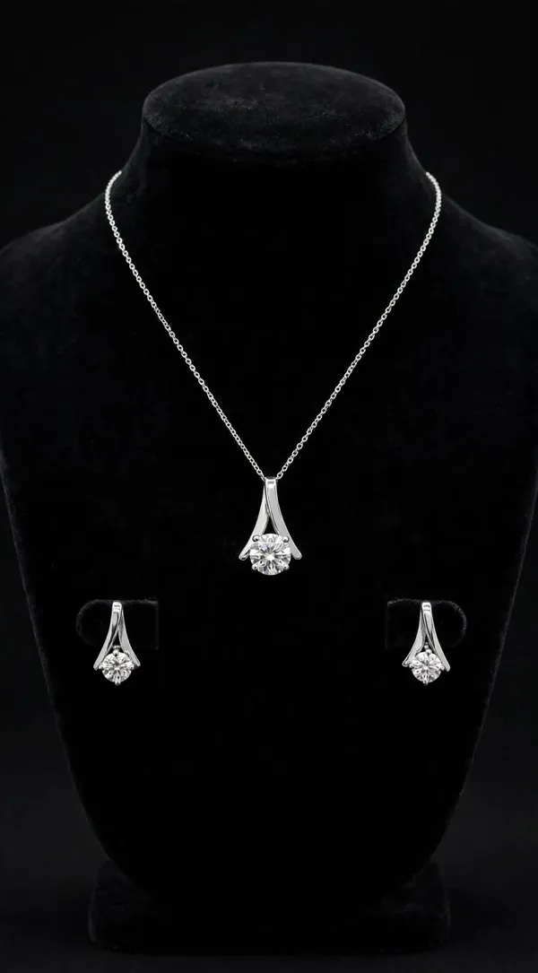 Silver_Tone_Pendant_Necklace_And_Earrings_Set_For_Women