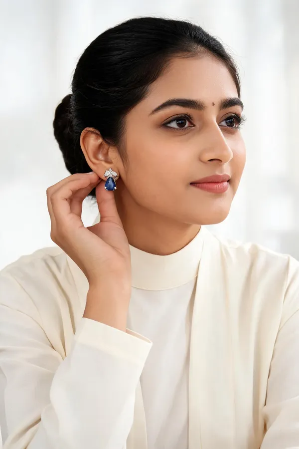 Blue_Teardrop_Gemstone_Silver_Tone_Stud_Earrings_For_Women