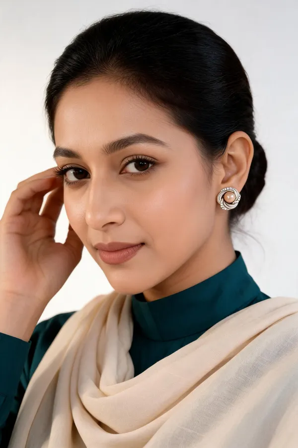 Silver_Tone_Pearl_Floral_Swirl_Stud_Earrings_For_Women