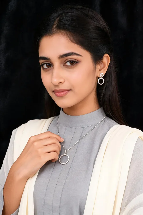 Silver_Tone_Open_Circle_Crystal_Pendant_Jewellery_Set_For_Women