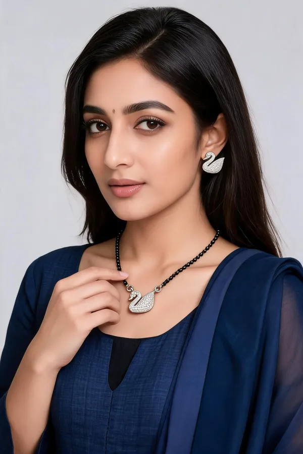 Silver_Tone_Swan_Motif_Black_Beaded_Mangalsutra_Set_For_Women