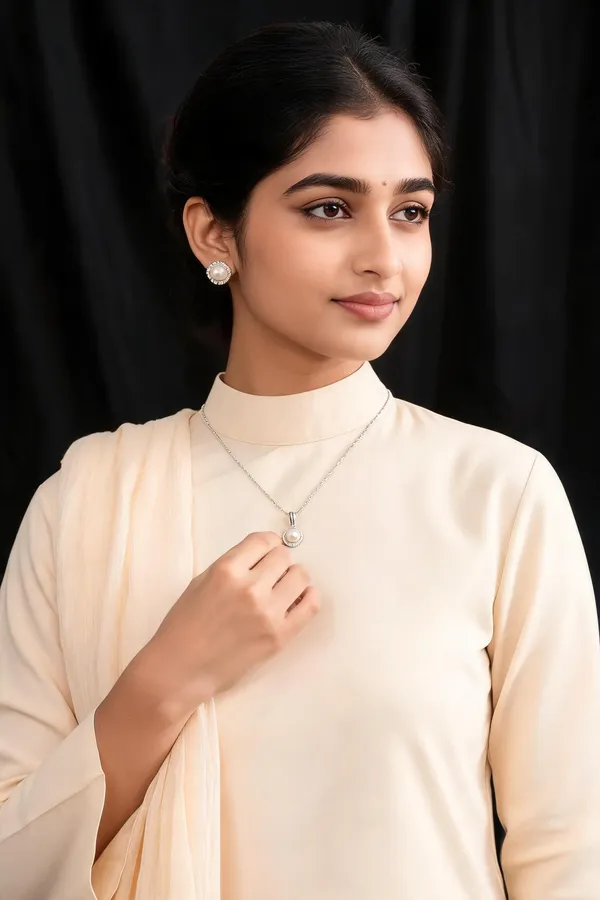 Silver_Tone_Pearl_Pendant_Necklace_Jewellery_Set_For_Women