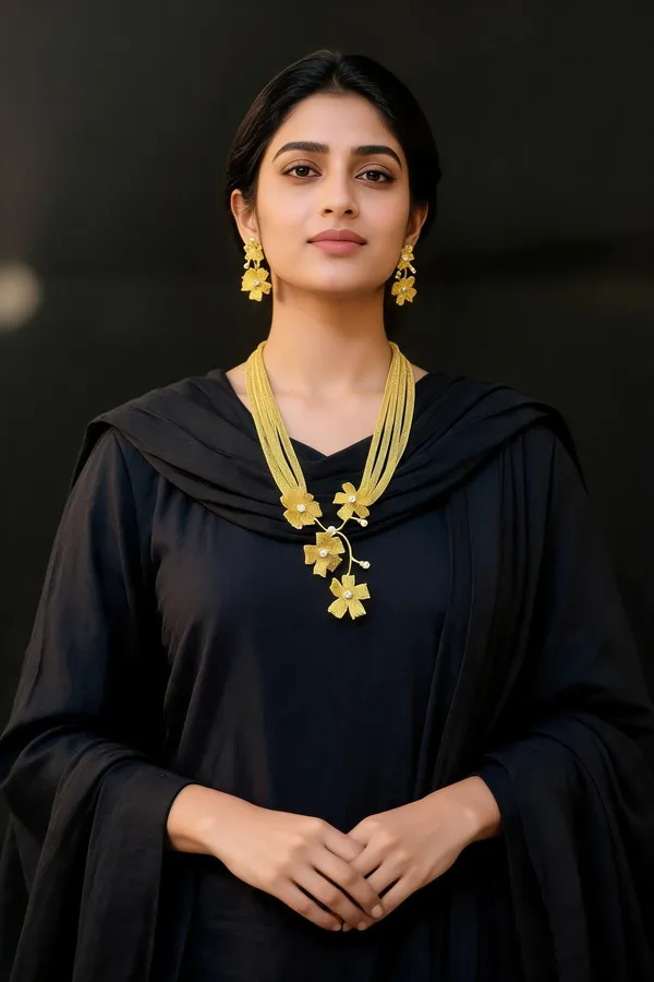 Gold_Tone_Layered_Floral_Necklace_Jewellery_Set_For_Women