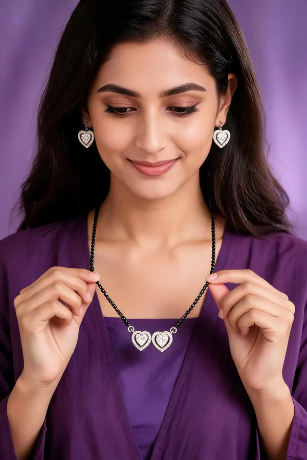 Silver_Tone_Heart_Pendant_Black_Beaded_Mangalsutra_Set_For_Women