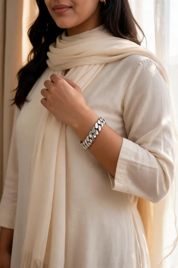 Silver_Tone_Elongated_Link_Chain_Bracelet_For_Women