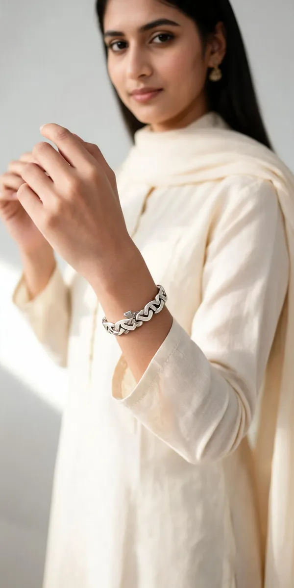 Silver_Tone_Interlocking_Link_Chain_Bracelet_For_Women