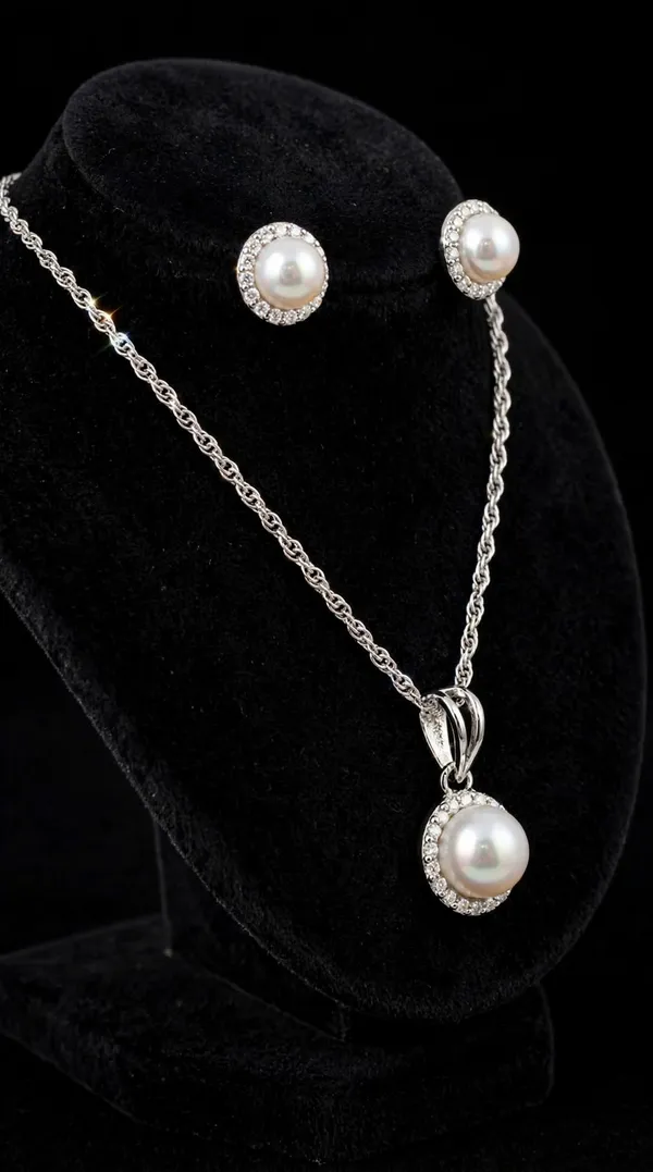 Silver_Tone_Pearl_Round_Pendant_Necklace_And_Earrings_Set_For_Women
