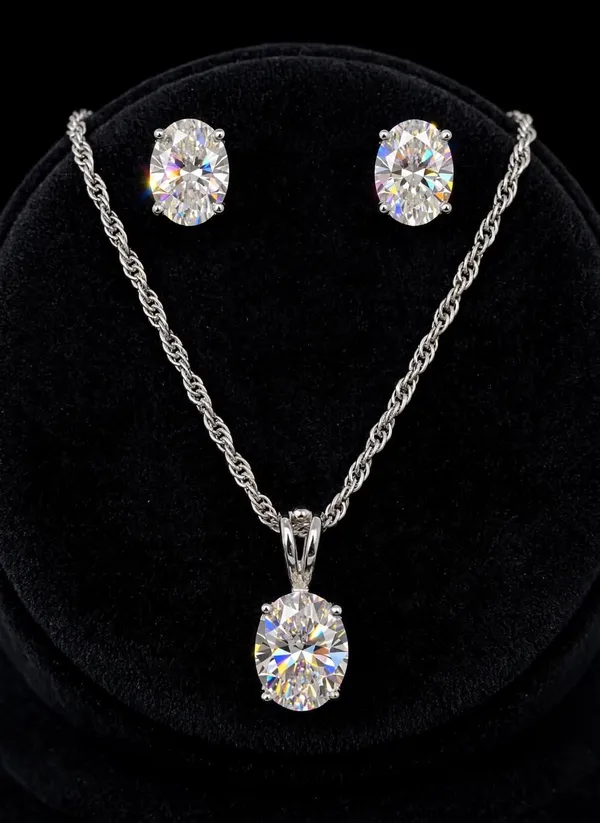Silver_Tone_Oval_Faceted_Stone_Pendant_Jewellery_Set_For_Women