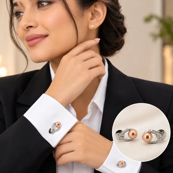 Silver_Tone_Pink_Pearl_Stone_Cufflinks_For_Women