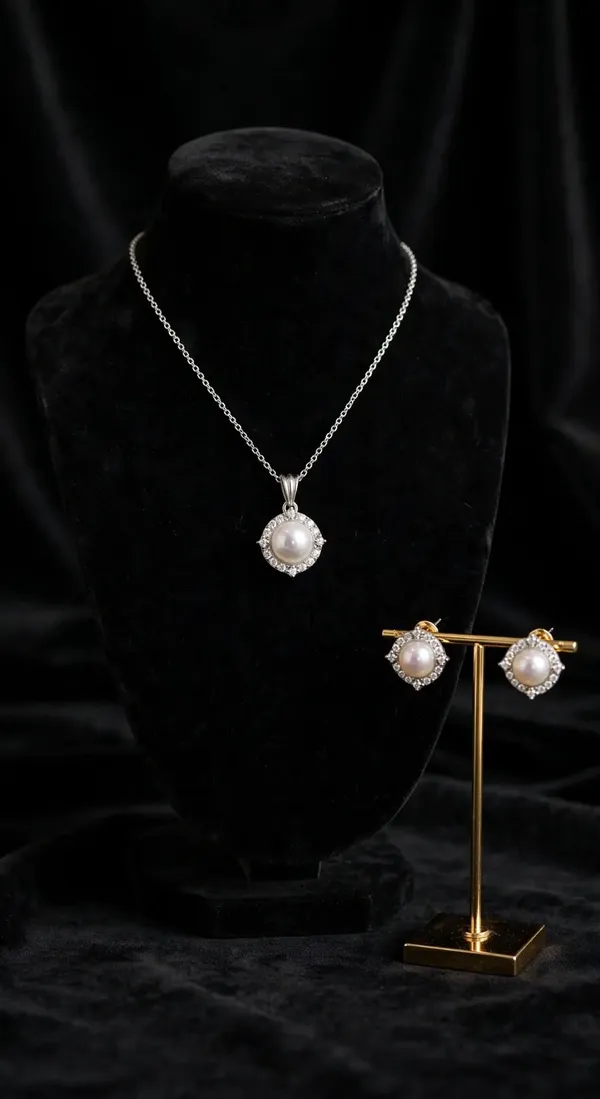 Silver_Tone_Pearl_Pendant_Necklace_Jewellery_Set_For_Women