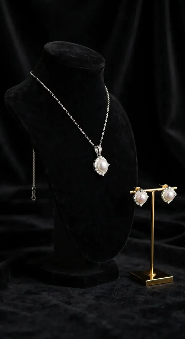 Silver_Tone_Pearl_Pendant_Necklace_Jewellery_Set_For_Women