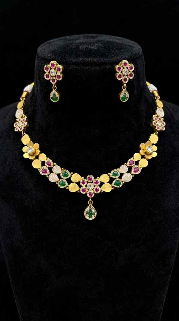 Rose_Gold_Tone_Green_Oval_Stone_Necklace_Jewellery_Set_For_Women