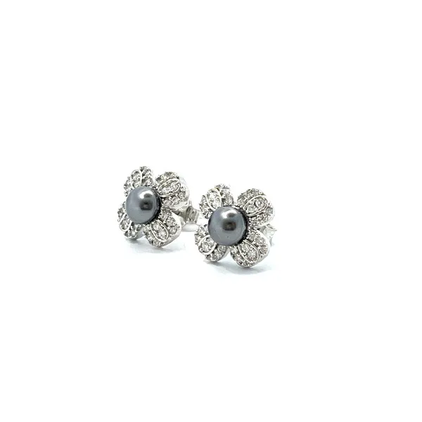 Silver_Tone_Floral_Grey_Pearl_Stud_Earrings_For_Women