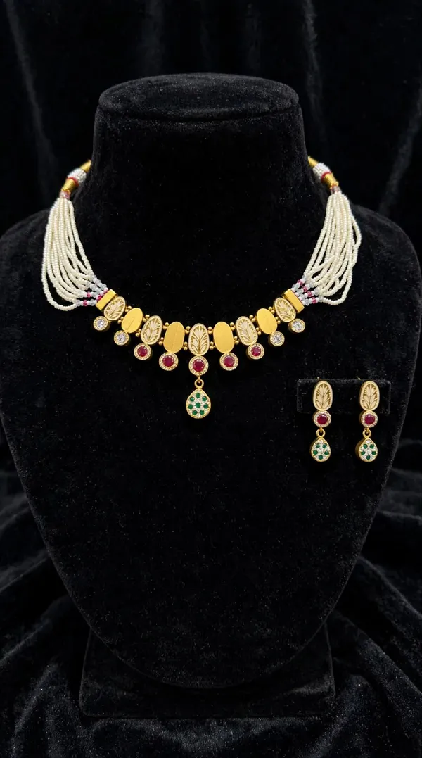 Rose_Gold_Tone_Green_Oval_Stone_Necklace_Jewellery_Set_For_Women