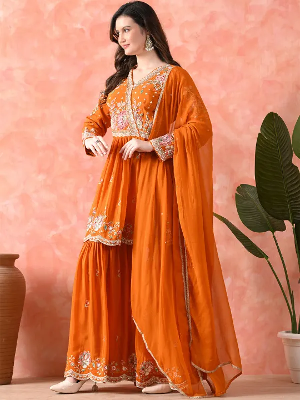 Women_Floral_Embroidered_Angrakha_Thread_Work_Pure_Silk_Kurta_with_Sharara_&_With_Dupatta