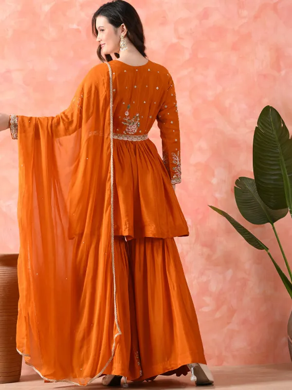 Women_Floral_Embroidered_Angrakha_Thread_Work_Pure_Silk_Kurta_with_Sharara_&_With_Dupatta