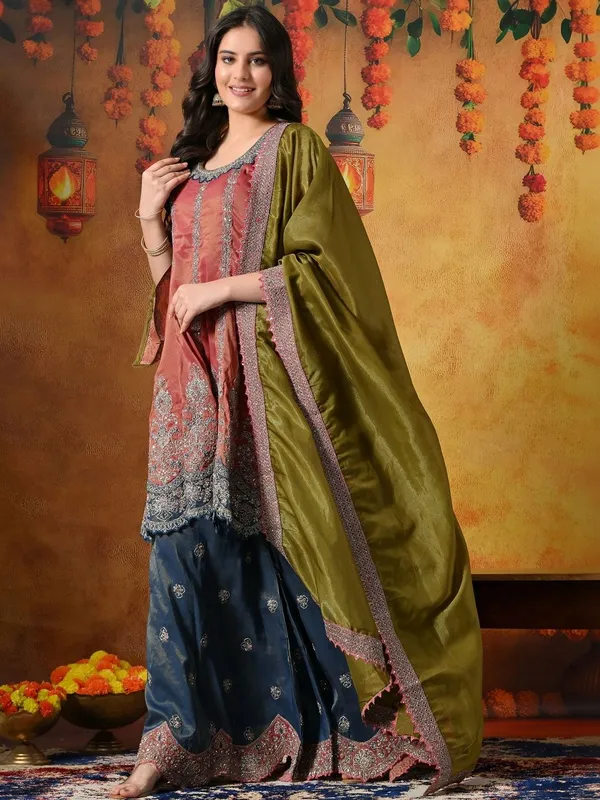 Women_Ethnic_Hand_Embroidered_Tiered_Thread_Work_Kurta_with_Sharara_&_With_Dupatta