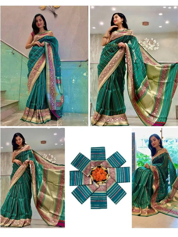 Turquoise_Blue_Cotton_Blend_Banarasi_Saree