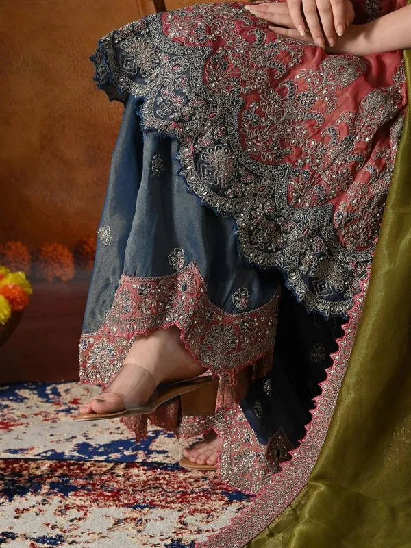 Women_Ethnic_Hand_Embroidered_Tiered_Thread_Work_Kurta_with_Sharara_&_With_Dupatta