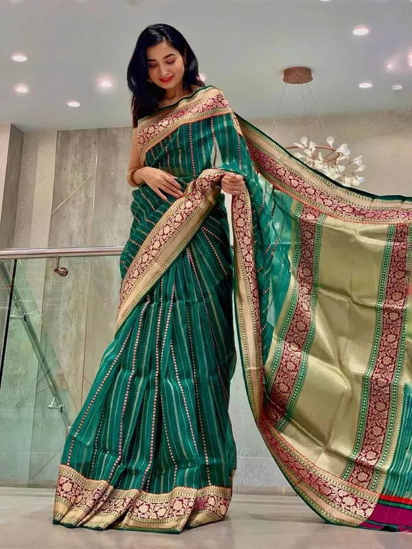 Turquoise_Blue_Cotton_Blend_Banarasi_Saree