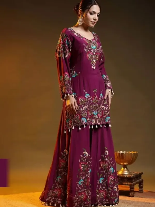 Women_Ethnic_Motifs_Embroidered_Regular_Thread_Work_Silk_Crepe_Kurta_with_Sharara_&_With_Dupatta