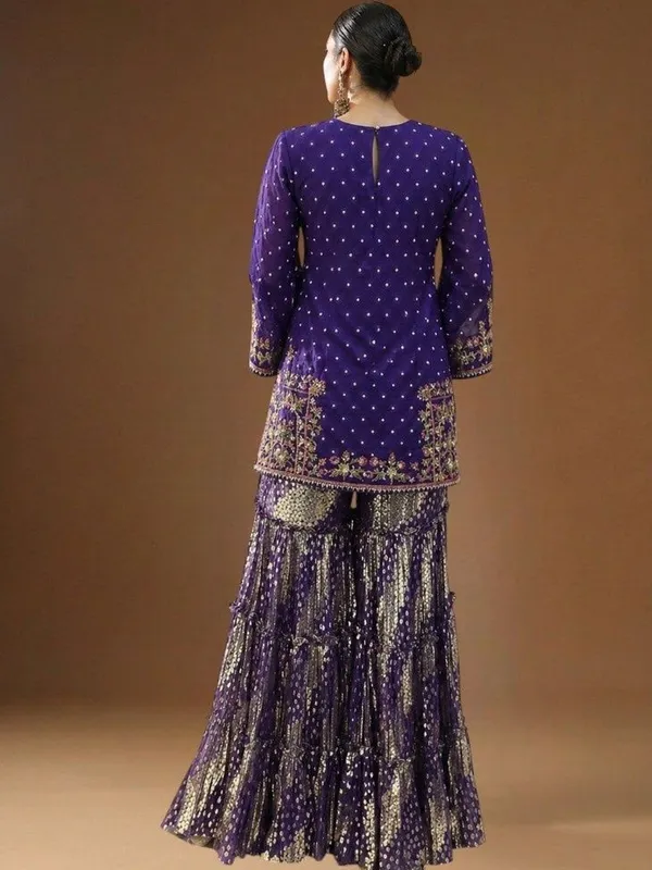 Women_Ethnic_Motifs_Printed_Regular_Beads_and_Stones_Chanderi_Silk_Kurta_with_Sharara