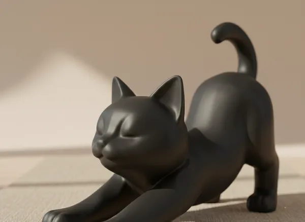 The_Stretching_Zen_Cat_Modern_Minimalist_Sculpture_Black